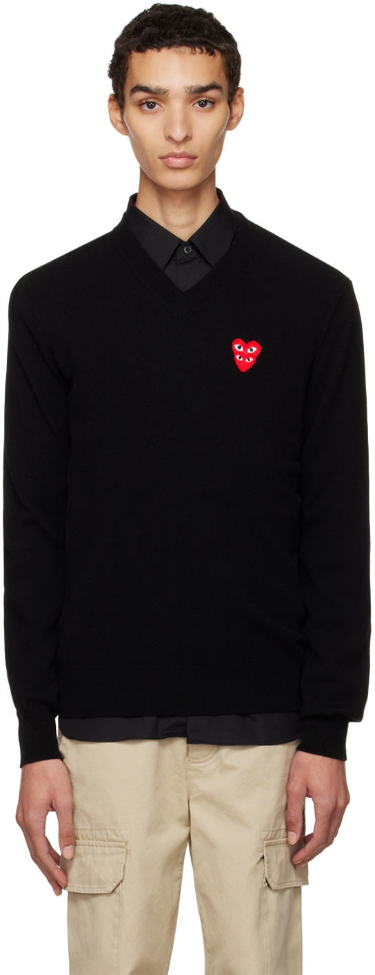 

Черный свитер с двумя сердечками Comme des Garçons Play