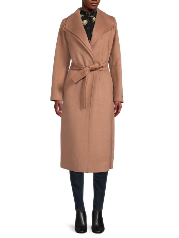 

Пальто с запахом из смесовой шерсти с поясом elliot Tahari Camel, Коричневый