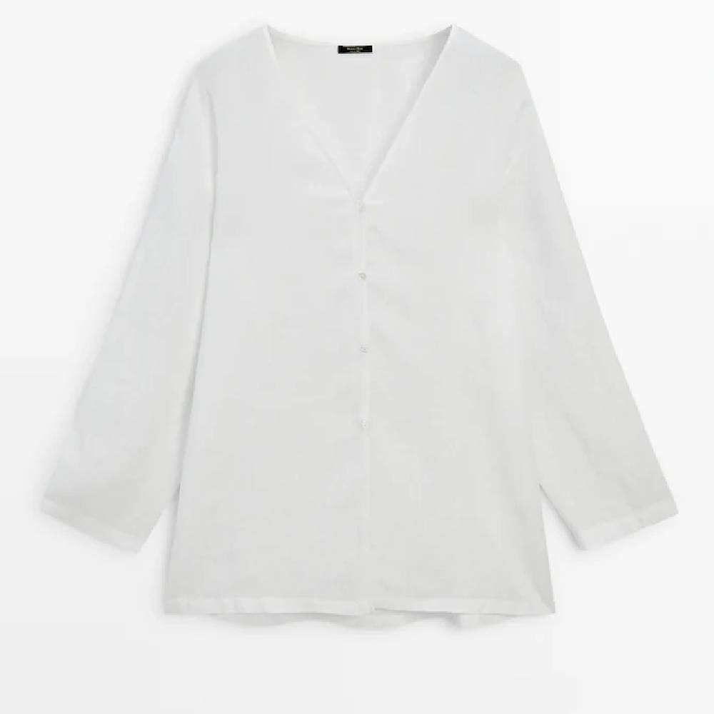 Блузка Massimo Dutti Linen Oversize, белый