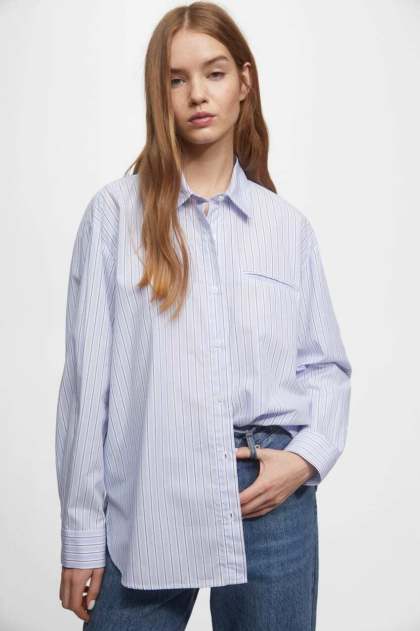 

Полосатая рубашка с карманом Pull&Bear, синий