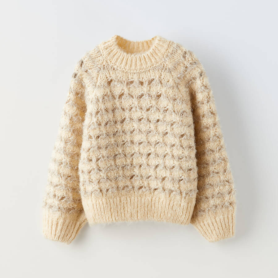 

Свитер для девочки Zara Textured With Rhinestones, бежевый