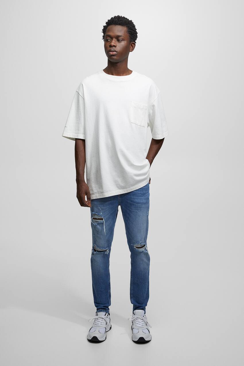 

Рваные джинсы скинни Pull&Bear, темно-синий