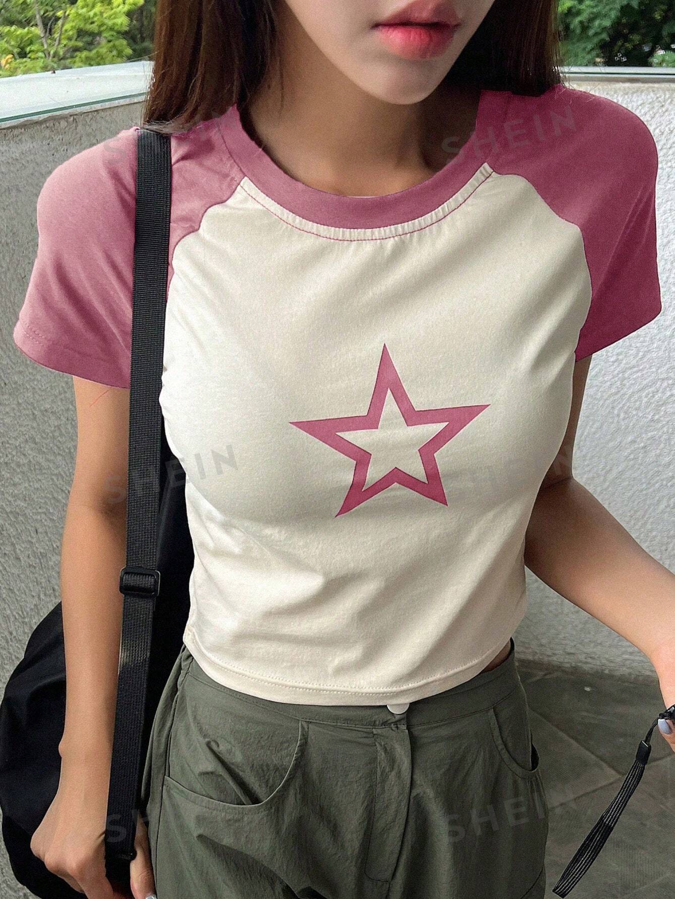 цена Женская футболка DAZY с короткими рукавами и цветными блоками, ярко-розовый