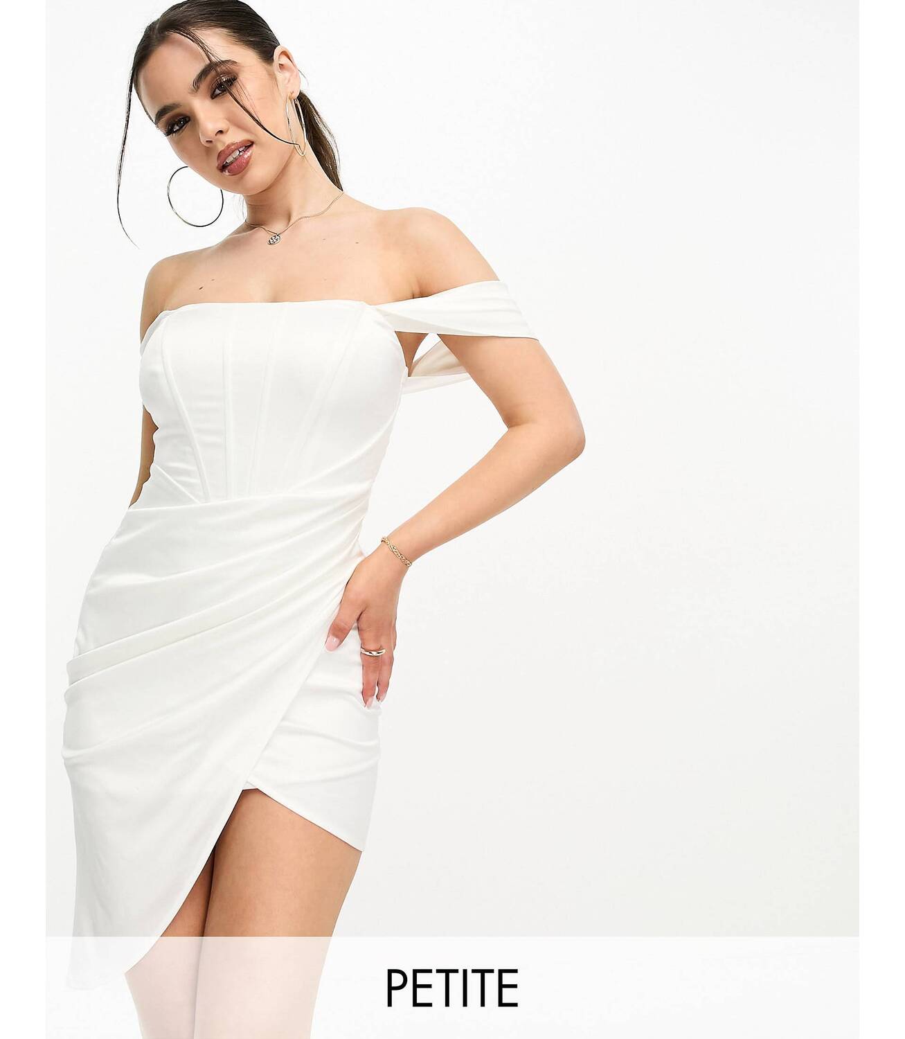 

Корсетное платье мини с открытыми плечами цвета слоновой кости Jaded Rose Petite