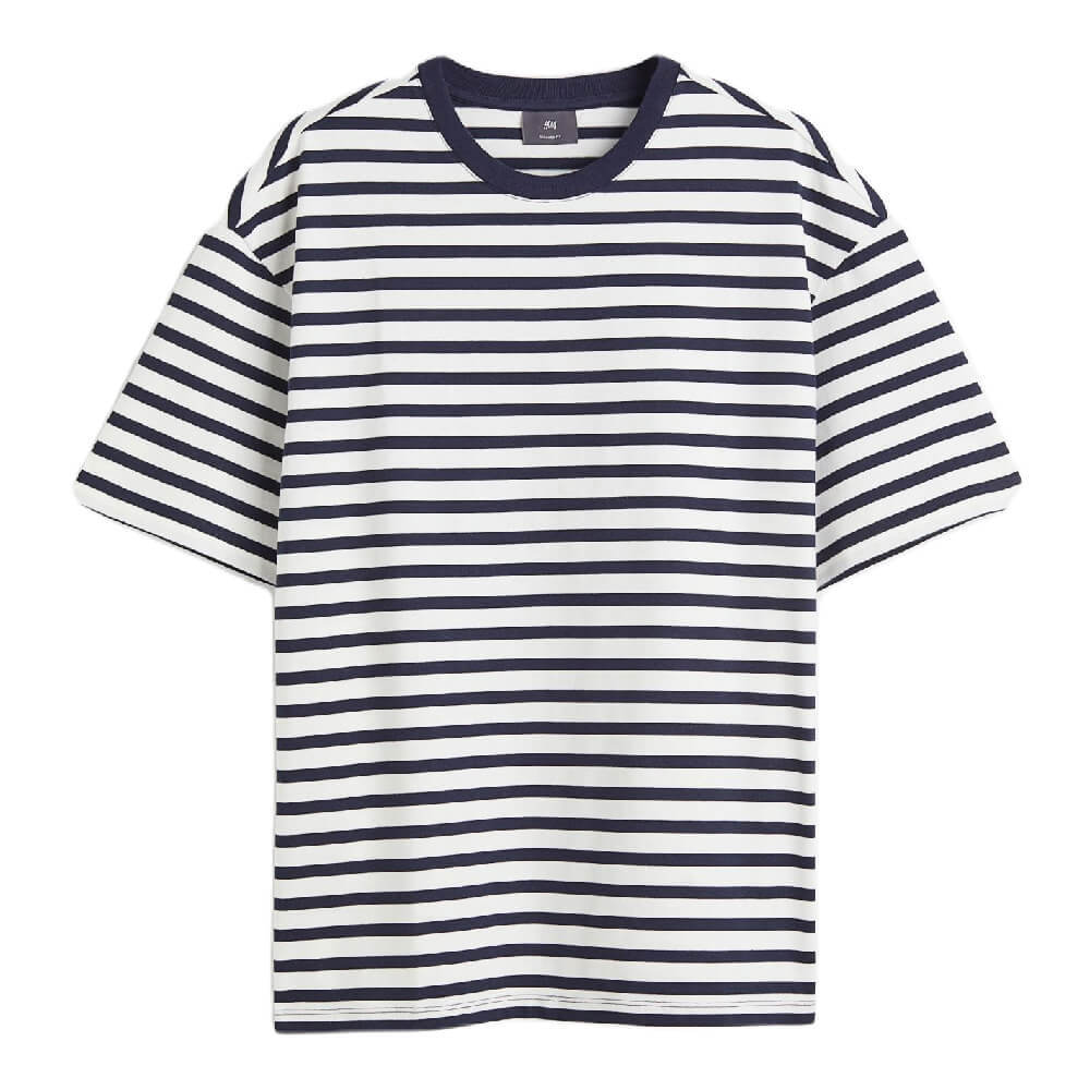 

Футболка H&M Relaxed Fit Cotton, темно-синий/белый