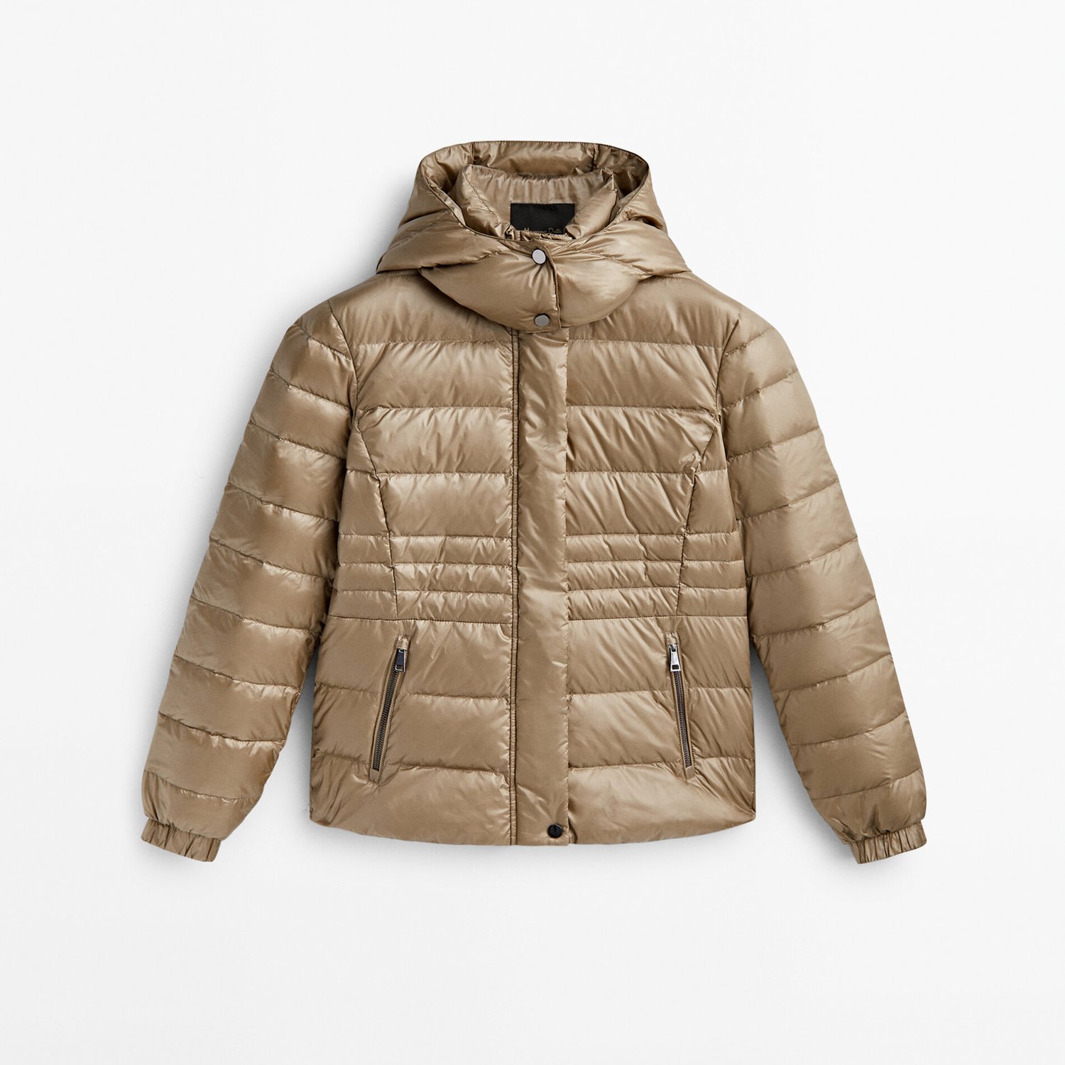 

Пуховик Massimo Dutti Hooded down and feather, бежевый