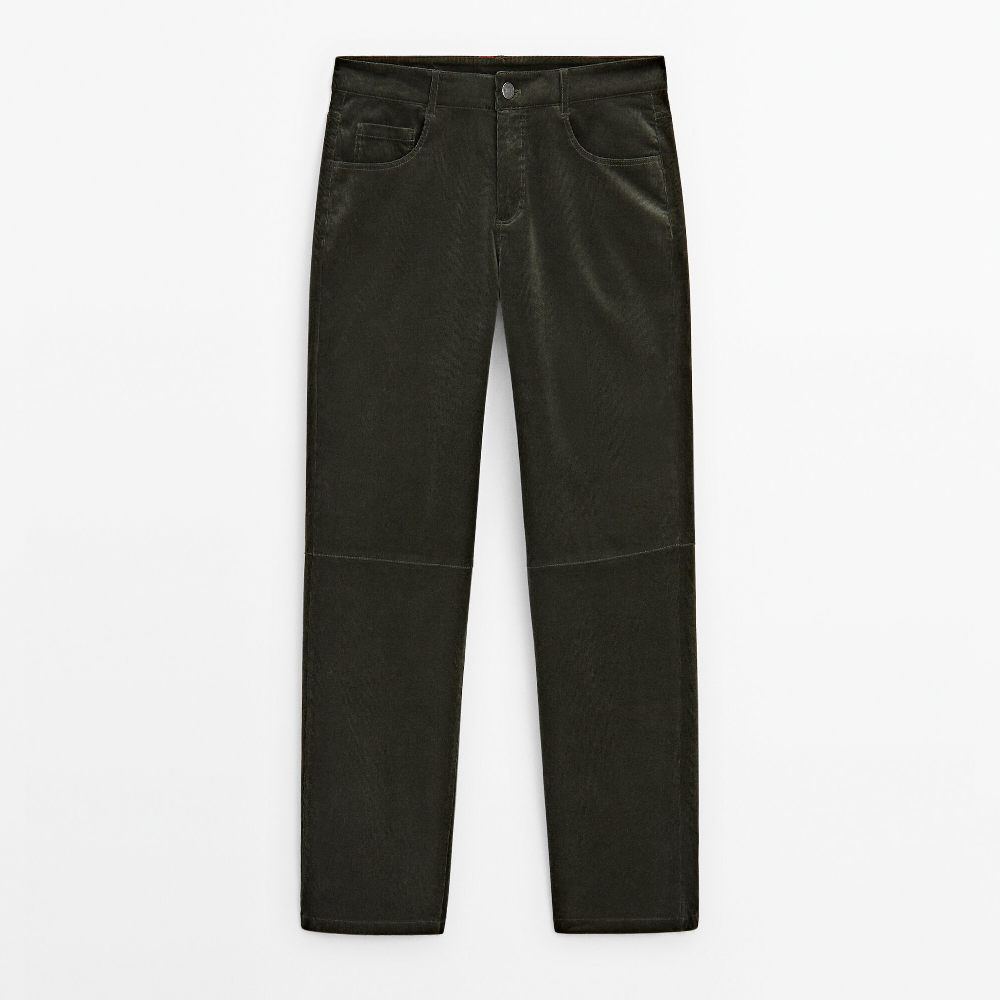 Брюки Massimo Dutti Slim Fit Micro Corduroy With Stitching Detail, темно-зеленый брюки узкого кроя h