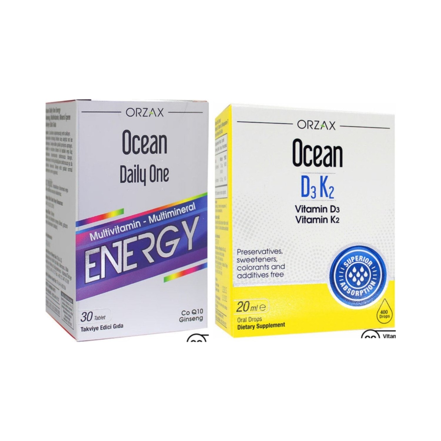 Витаминные капли D3 / K2 Ocean, 20 мл + Пищевая добавка Daily One Energy, 30 таблеток