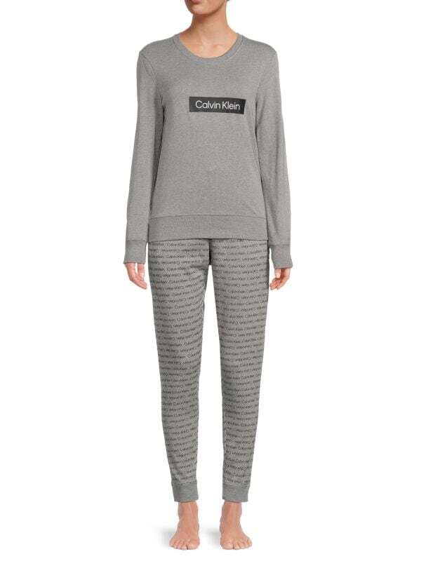 

Комплект пижамный Calvin Klein из двух предметов с логотипом, серый