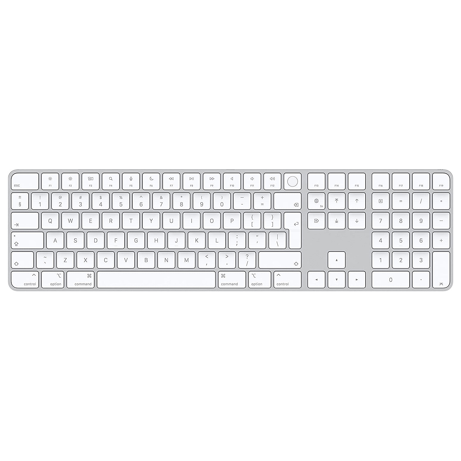 Клавиатура беспроводная Apple Magic Keyboard с Touch ID и цифровой панелью, International English, белые клавиши клавиатура keyboard mp 12p83us 6861 для ноутбука lenovo g500 g510 g700 g505 g505a g700a g710 черная с черной рамкой