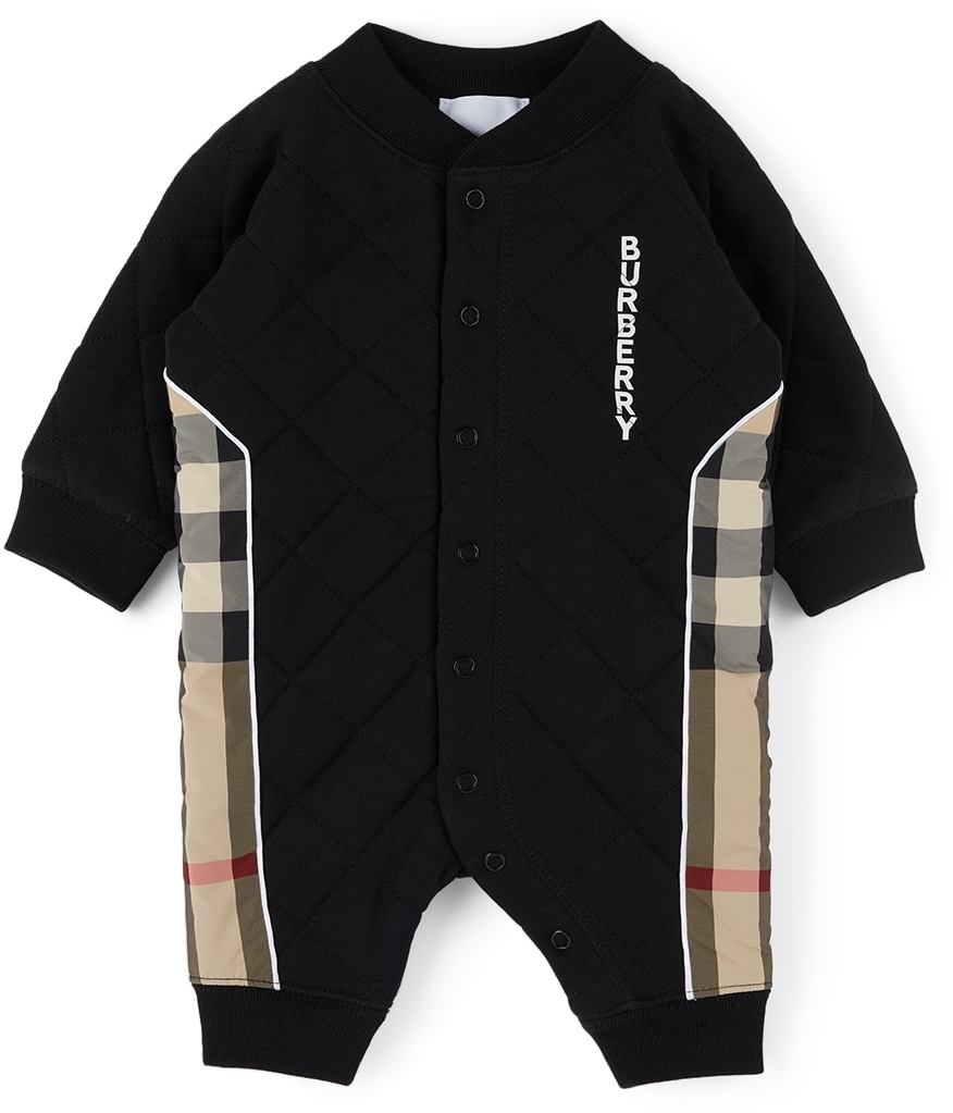 

Черный стеганый комбинезон в винтажную клетку Baby Baby Burberry