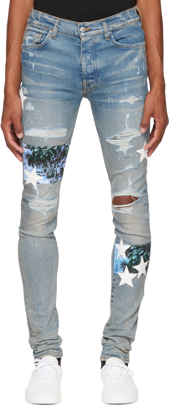 

Синие джинсы с нашивками Star Art AMIRI