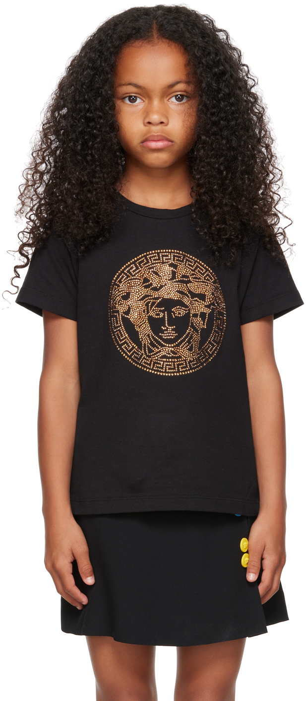 

Детская черная футболка с Медузой Versace, Черный