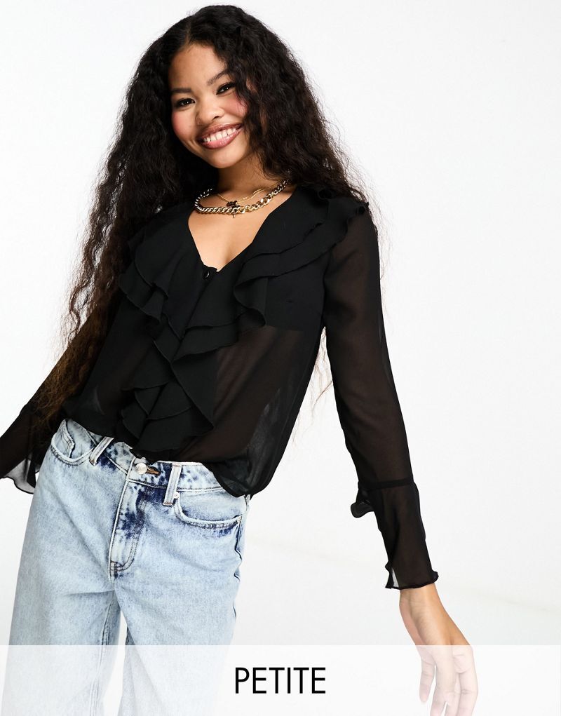 

Черная шифоновая блузка с оборками River Island