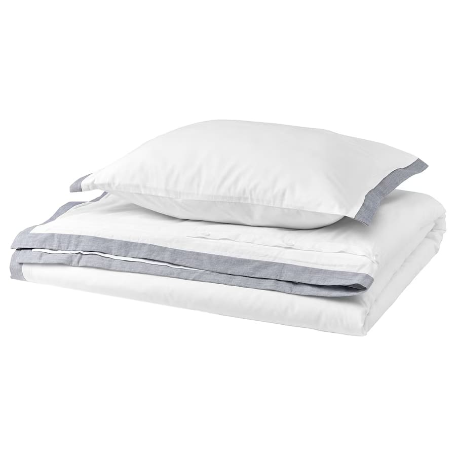 Комплект постельного белья Ikea Tatelsmygare, 2 предмета, 150x200/50x60 см, белый/серовато-синий цена и фото