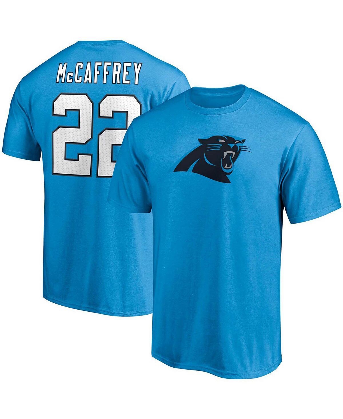 

Мужская футболка christian mccaffrey blue carolina panthers player icon с именем и номером Fanatics, синий