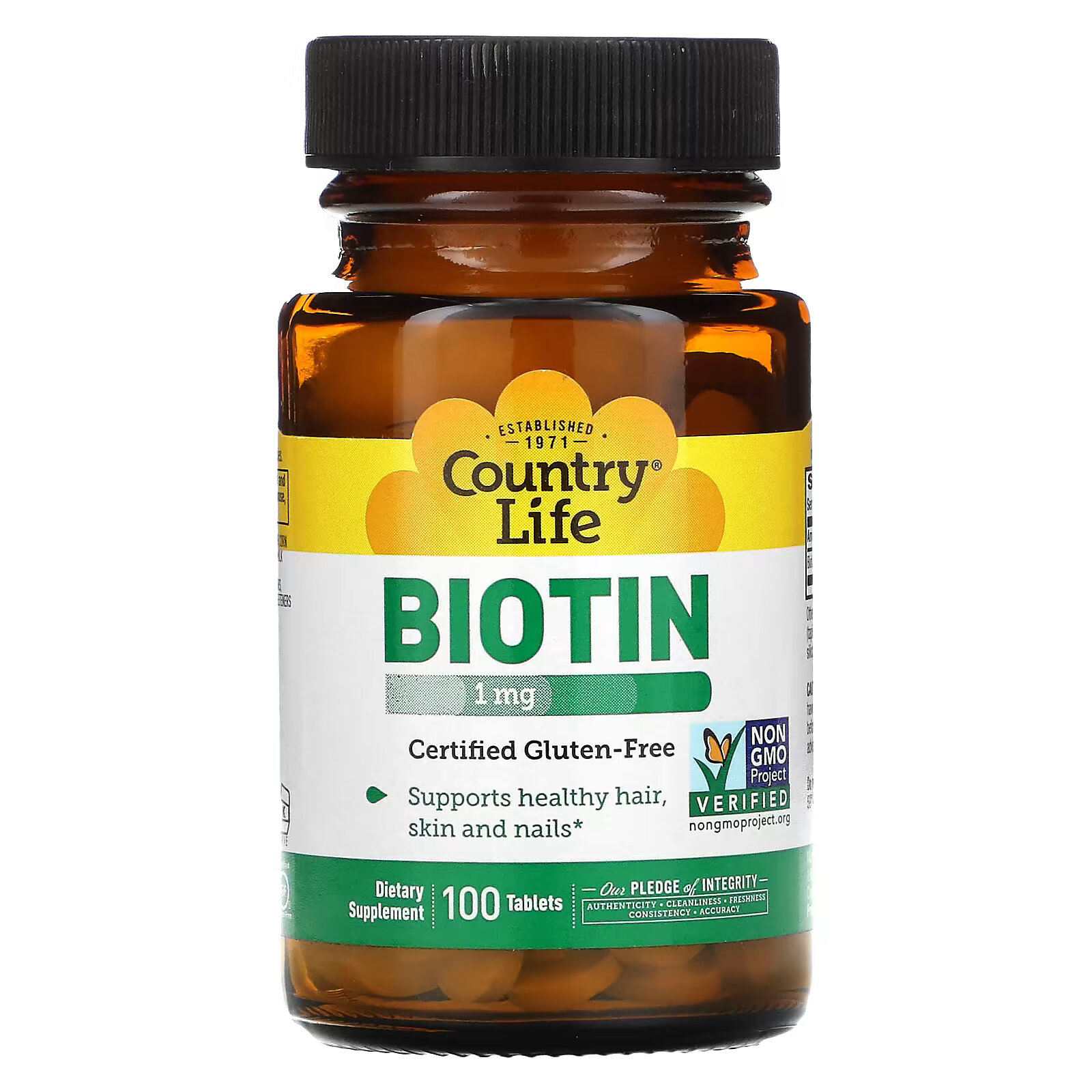 Country Life, Биотин, 1 мг, 100 таблеток country life витамин в6 100 мг 100 таблеток