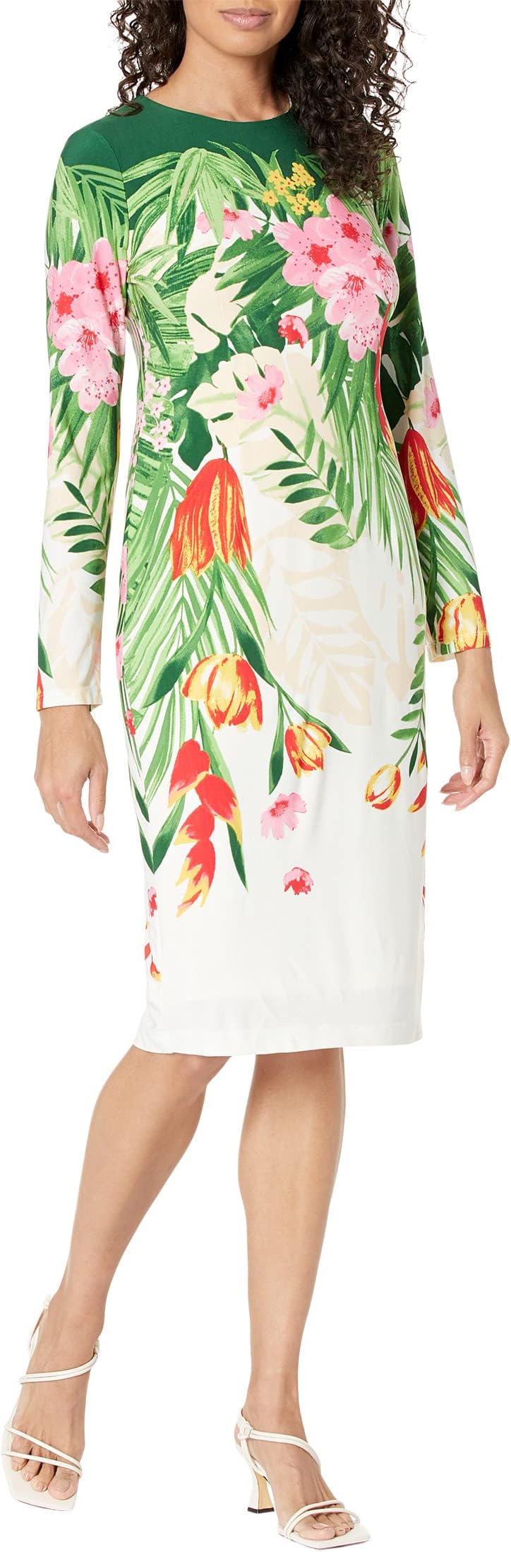 Платье-футляр с длинными рукавами и цветочным принтом Maggy London, цвет Soft White/Garden Green