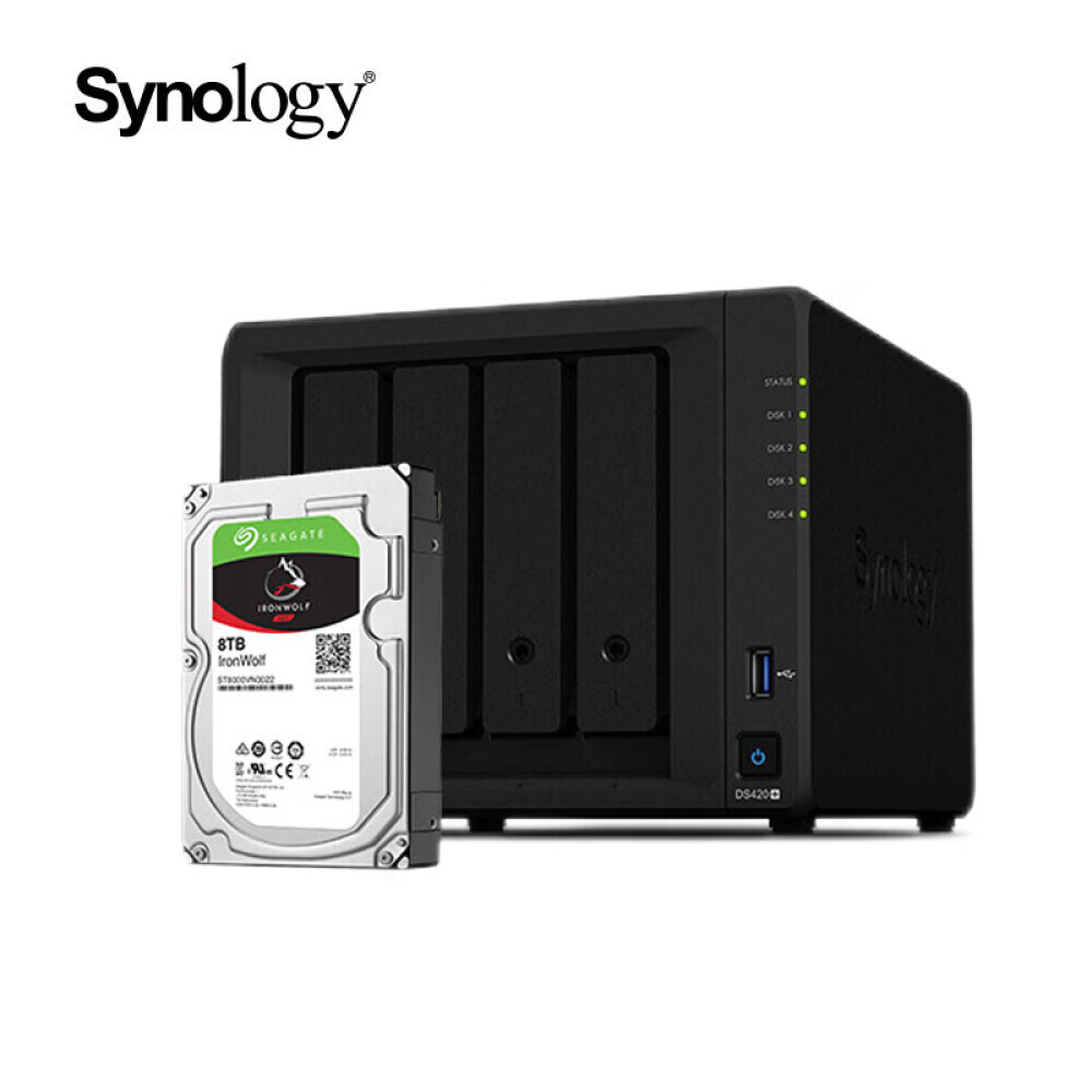 

Сетевое хранилище Synology DS420+ с 1 жестким диском Seagate IronWolf ST8000VN004 емкостью 8 ТБ