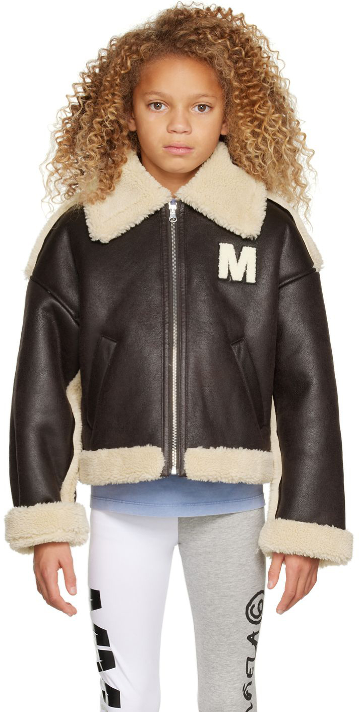 

Детская коричневая куртка из искусственной овчины MM6 Maison Margiela