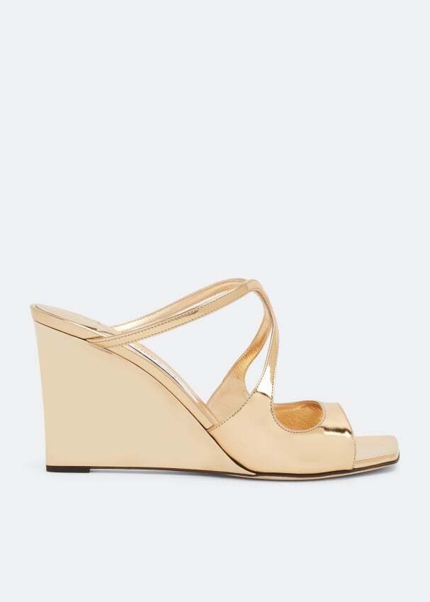 сандалии zara wedge sandals with straps золотой Сандалии JIMMY CHOO Anise wedge 85 sandals, золотой