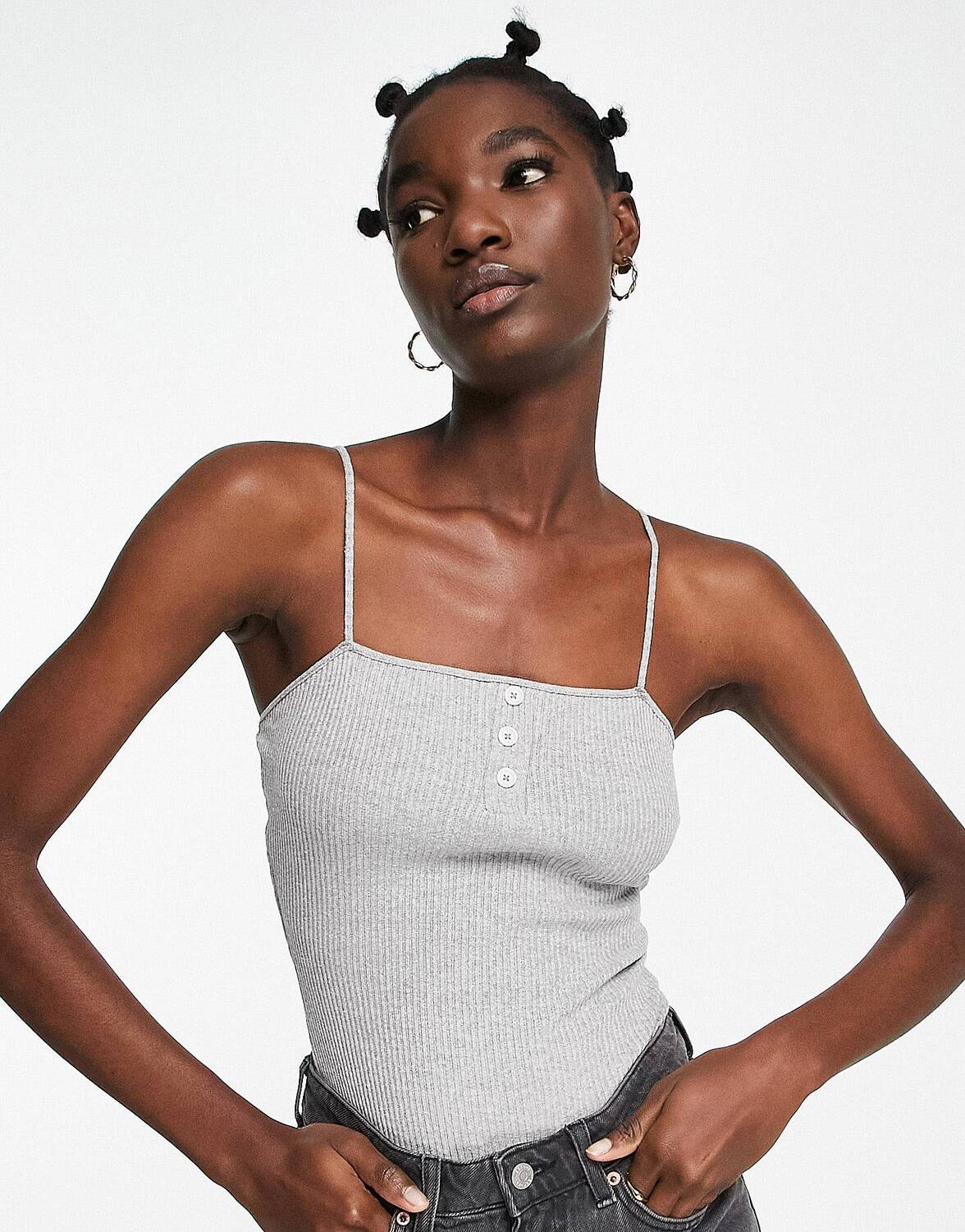 

Бежевое боди с ребристыми пуговицами ASOS DESIGN меланжевого цвета