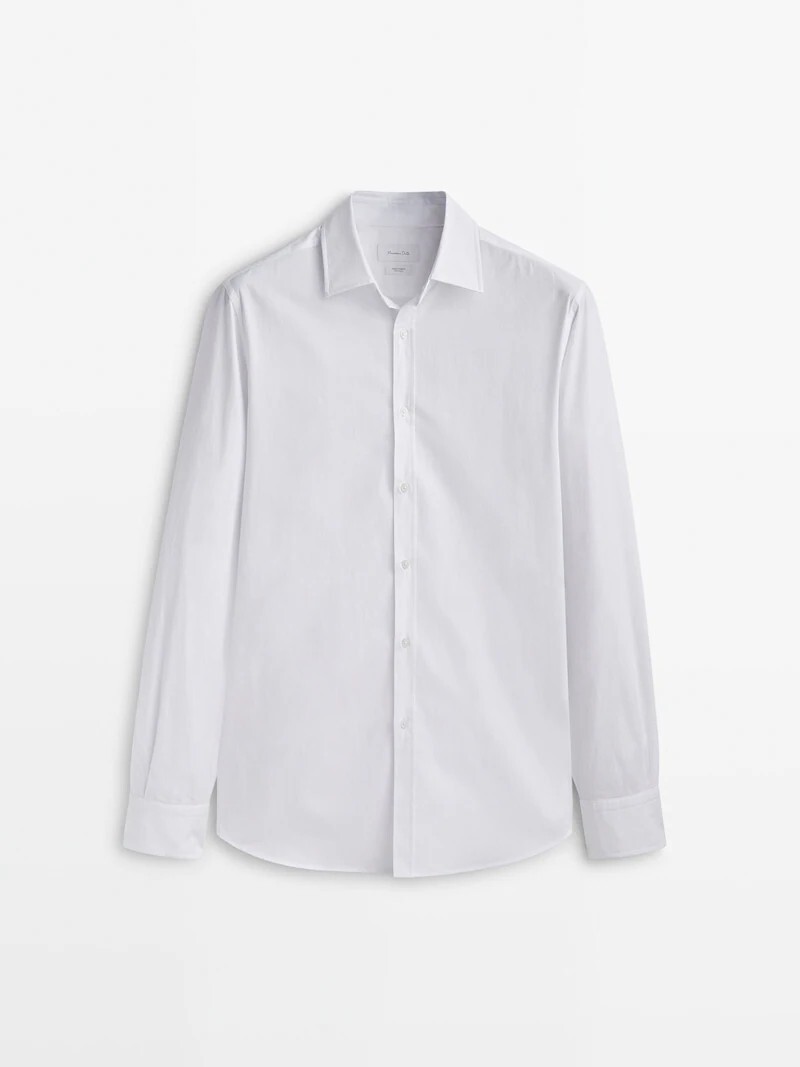 

Рубашка приталенного кроя из фактурного хлопка из сирсакера Massimo Dutti, белый
