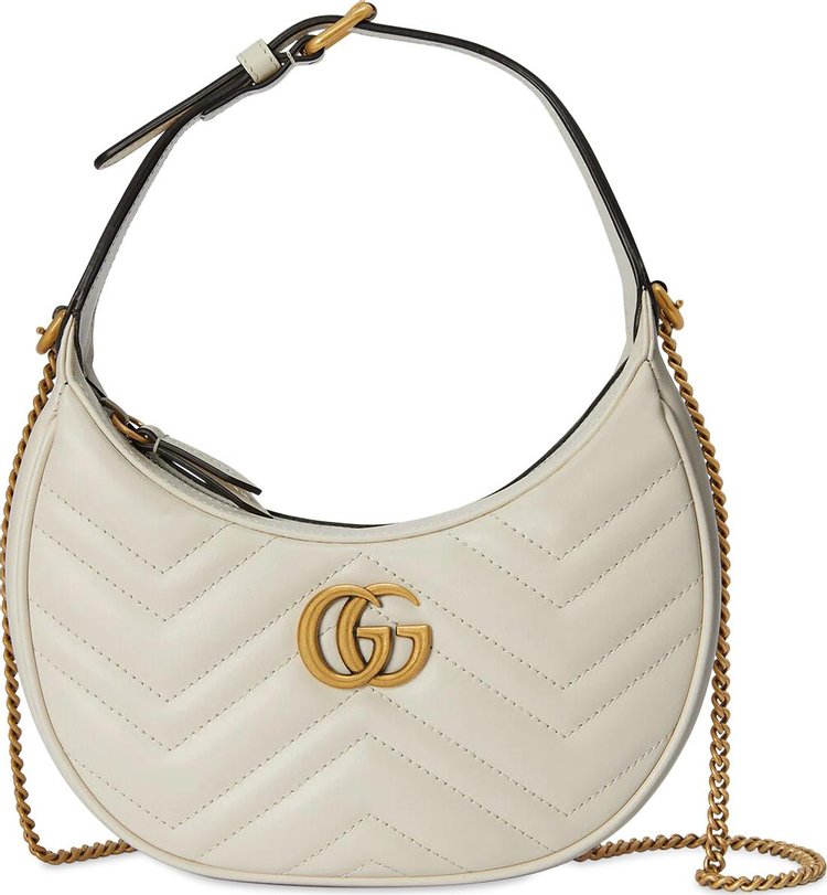 Сумка Gucci GG Marmont Half-Moon-Shaped Mini Bag Mystic White, белый - фото