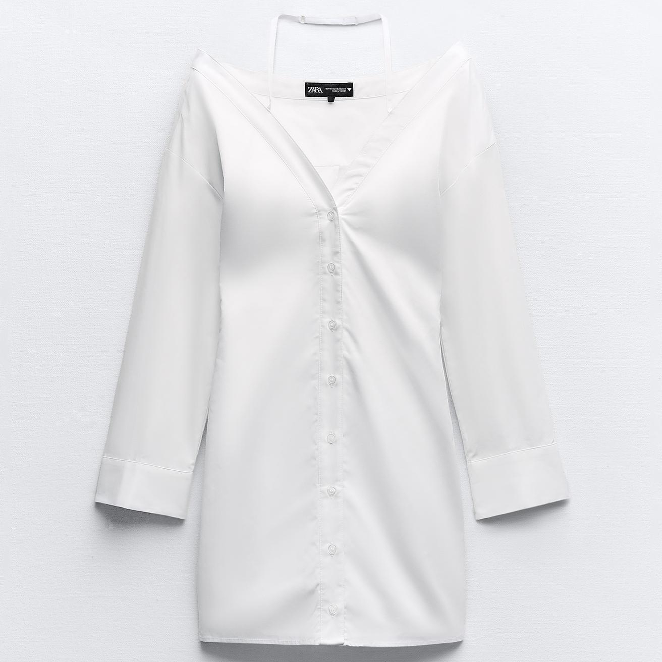Платье Zara Off-the-shoulder Gabardine, белый