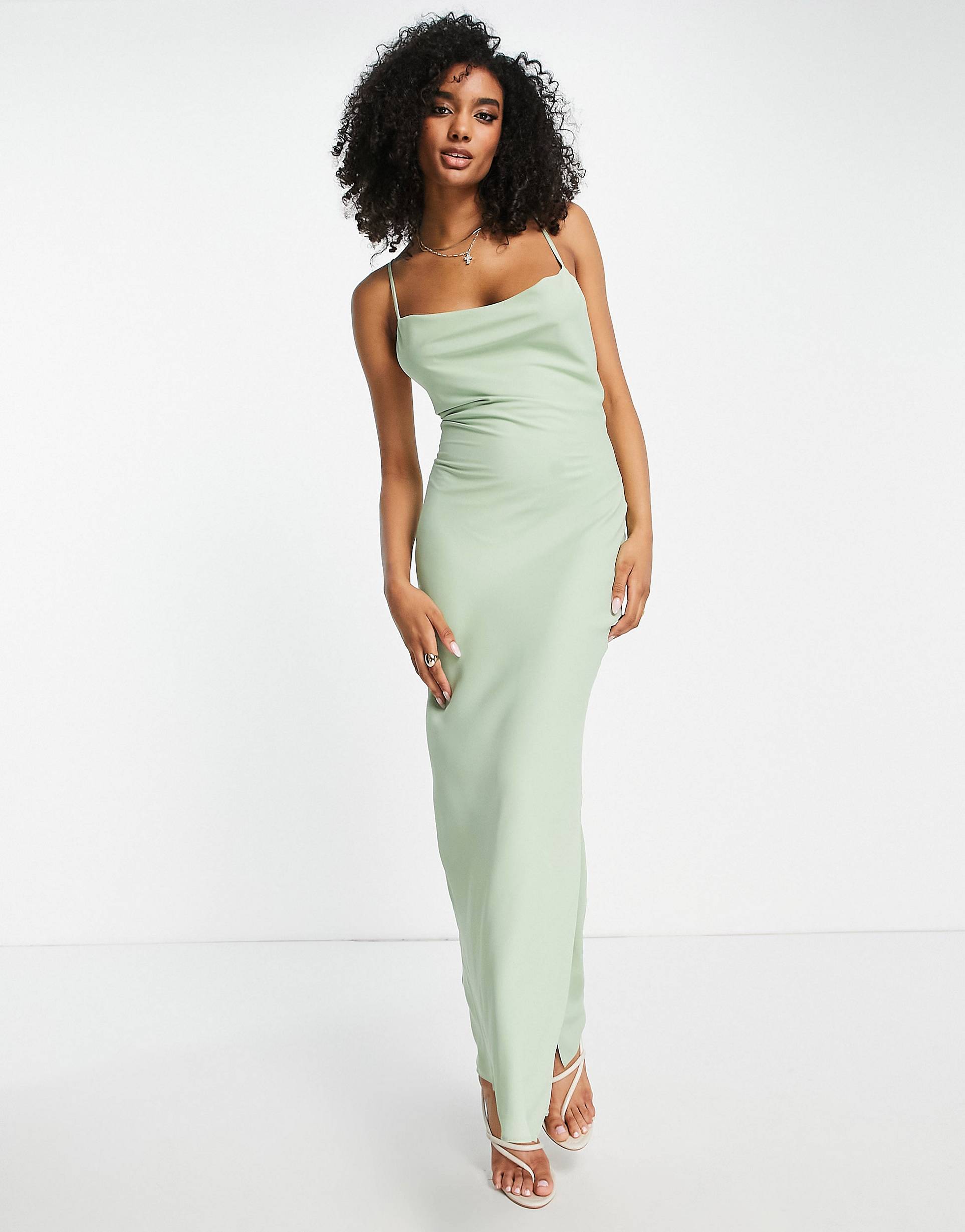 Зеленое платье-комбинация макси со шнуровкой на спине ASOS DESIGN Bridesmaid