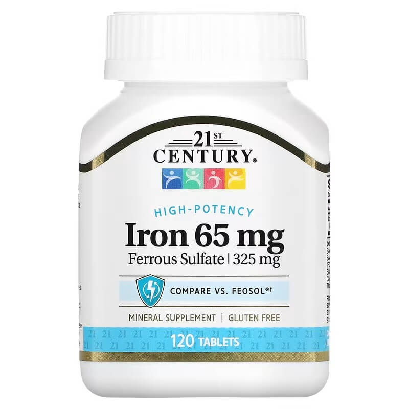 Железо 21st Century 65 мг, 120 таблеток 21st century высокоэффективное железо 27 мг 110 таблеток которые легко глотать