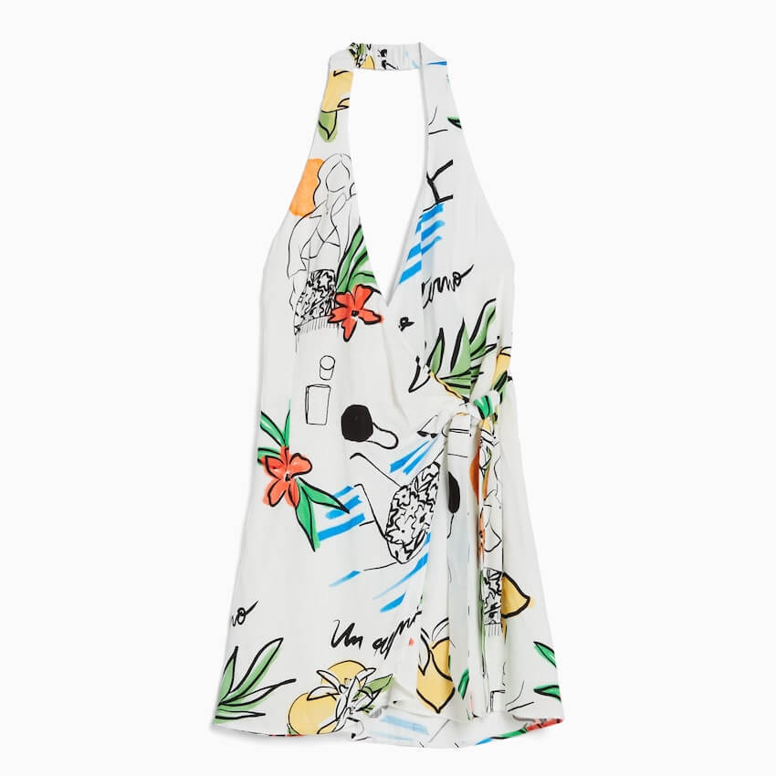 

Платье-мини Bershka Printed Halter Neck With Tie, мультиколор