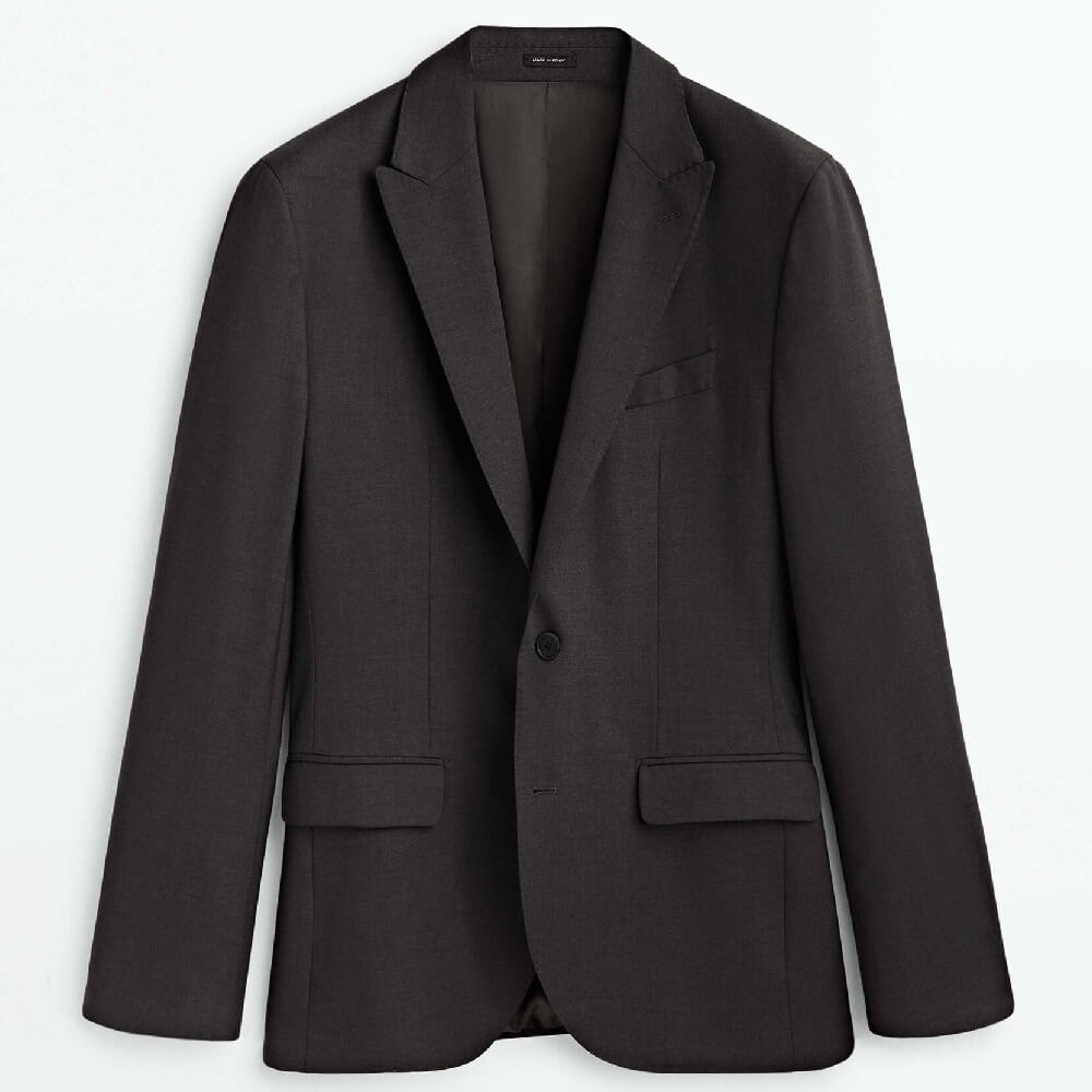 пиджак massimo dutti gray suit 100% wool check серый Пиджак Massimo Dutti Bi-stretch Wool, черный