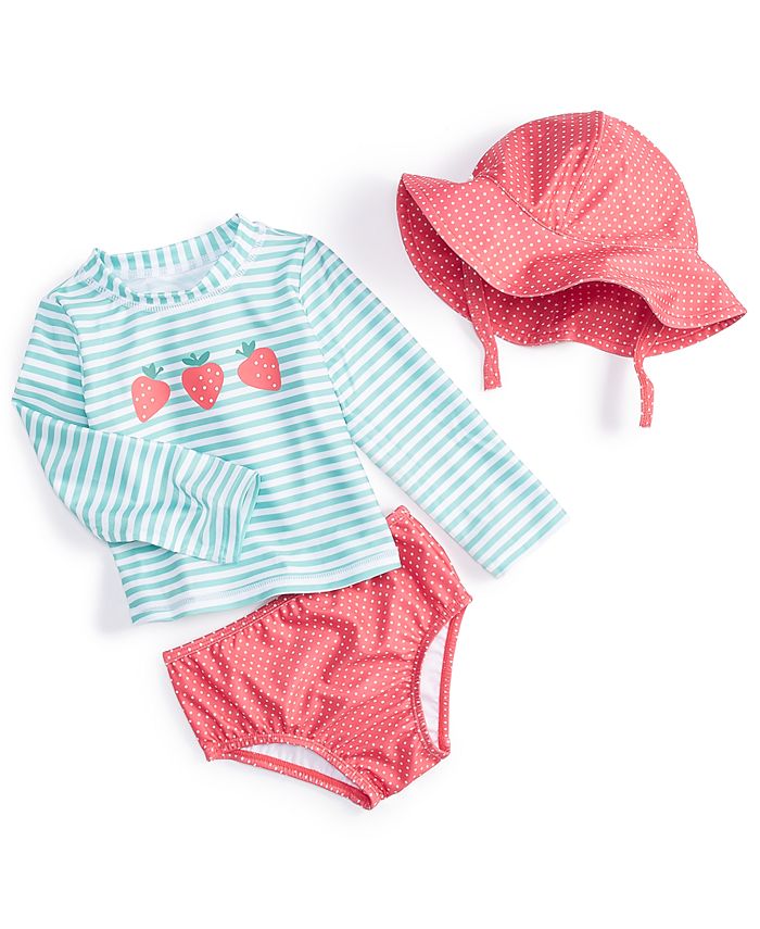 Рубашка для плавания, шорты и шапочка клубничного цвета для маленьких девочек, комплект из 3 предметов First Impressions, зеленый плавки для плавания на 6 12 месяцев
