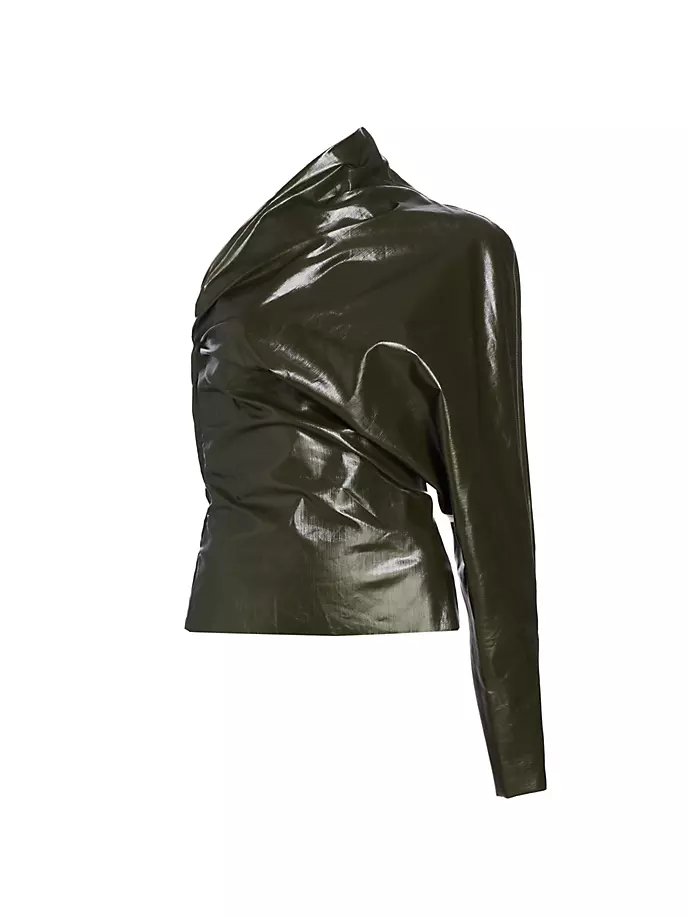 

Лакированный джинсовый топ на одно плечо Rick Owens, цвет forest