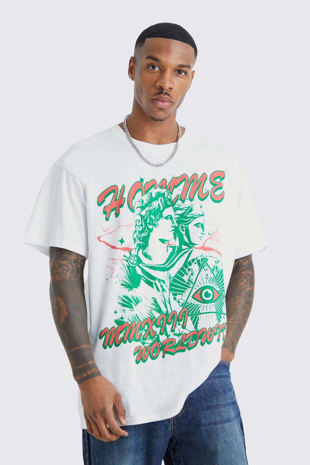 

Футболка оверсайз homme worldwide с графикой Boohoo, белый