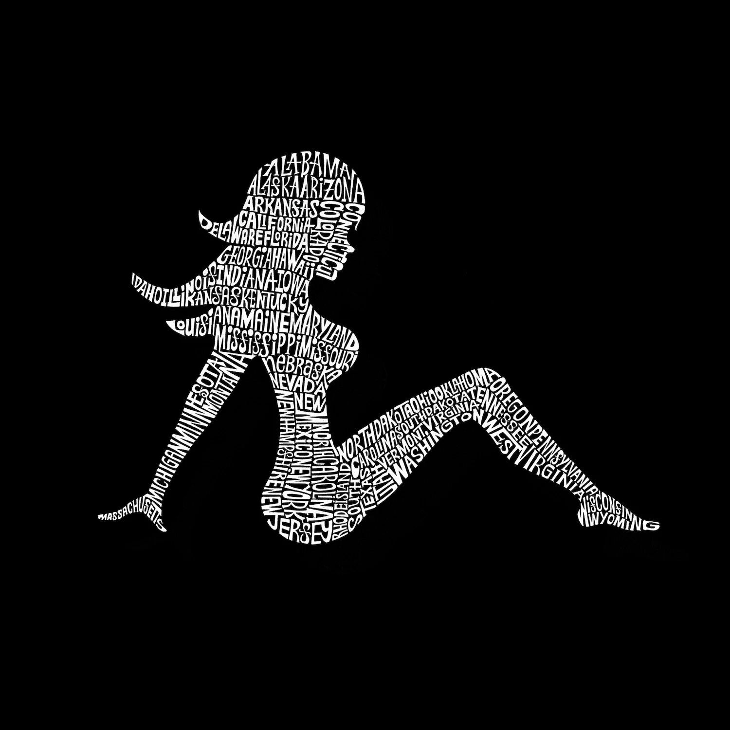 

Mudflap Girl — мужская футболка с рисунком Word Art LA Pop Art, серый