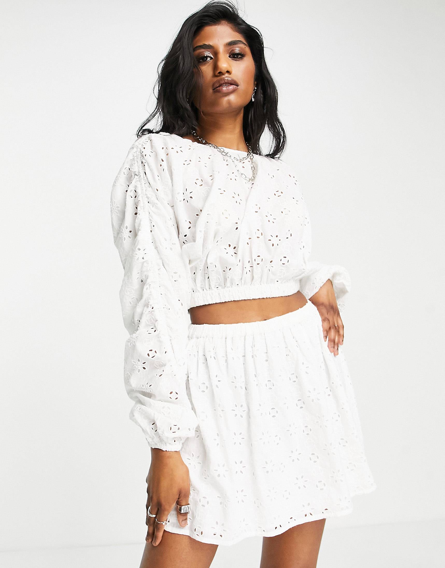 Мини юбка Topshop Broderie, белый худи weekday co ord relaxed fit heavyweight jersey бежевый