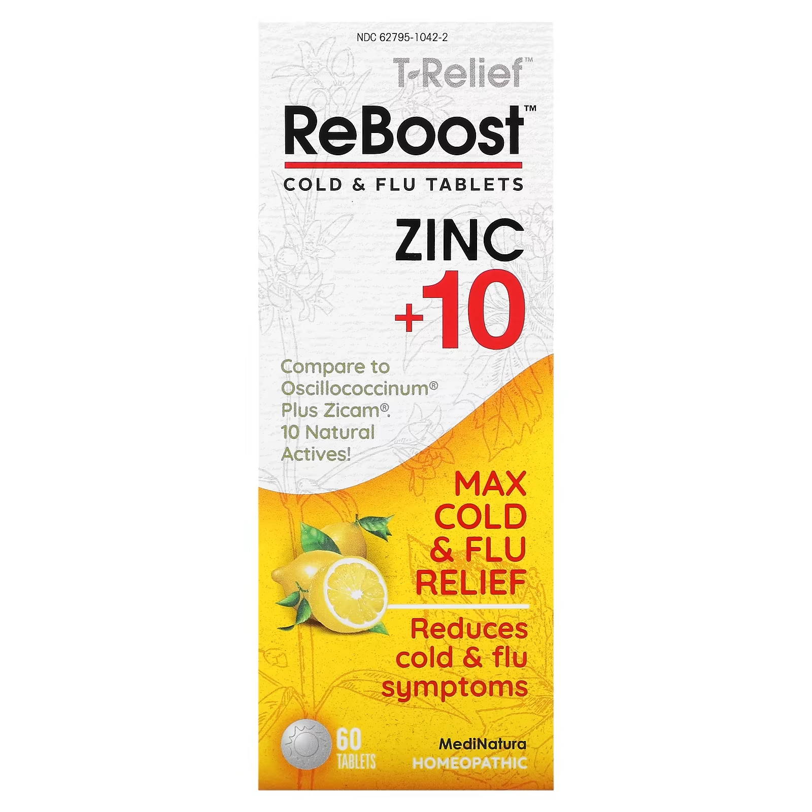 MediNatura T-Relief ReBoost цинк + 10 ингредиентов таблетки от простуды и гриппа, 60 таблеток
