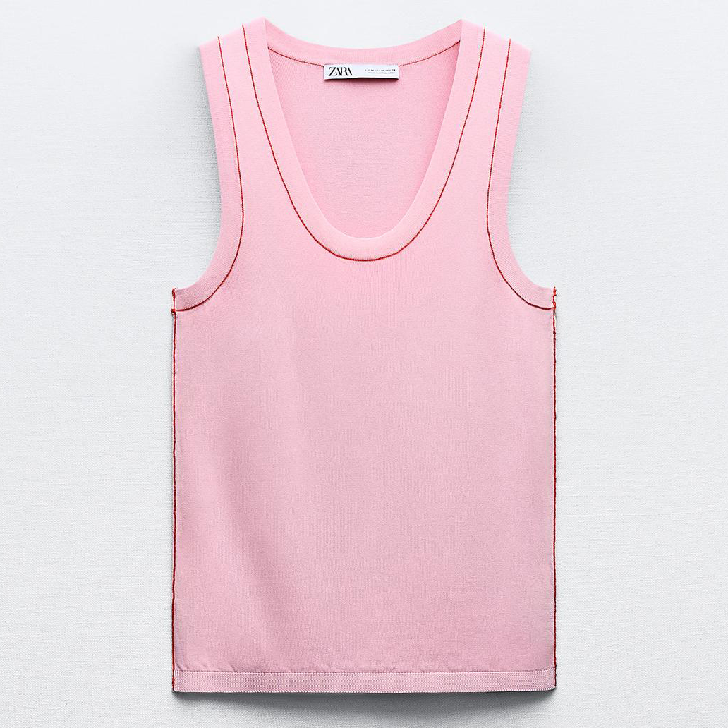 Топ Zara Plain Knit With Contrast Trims, розовый