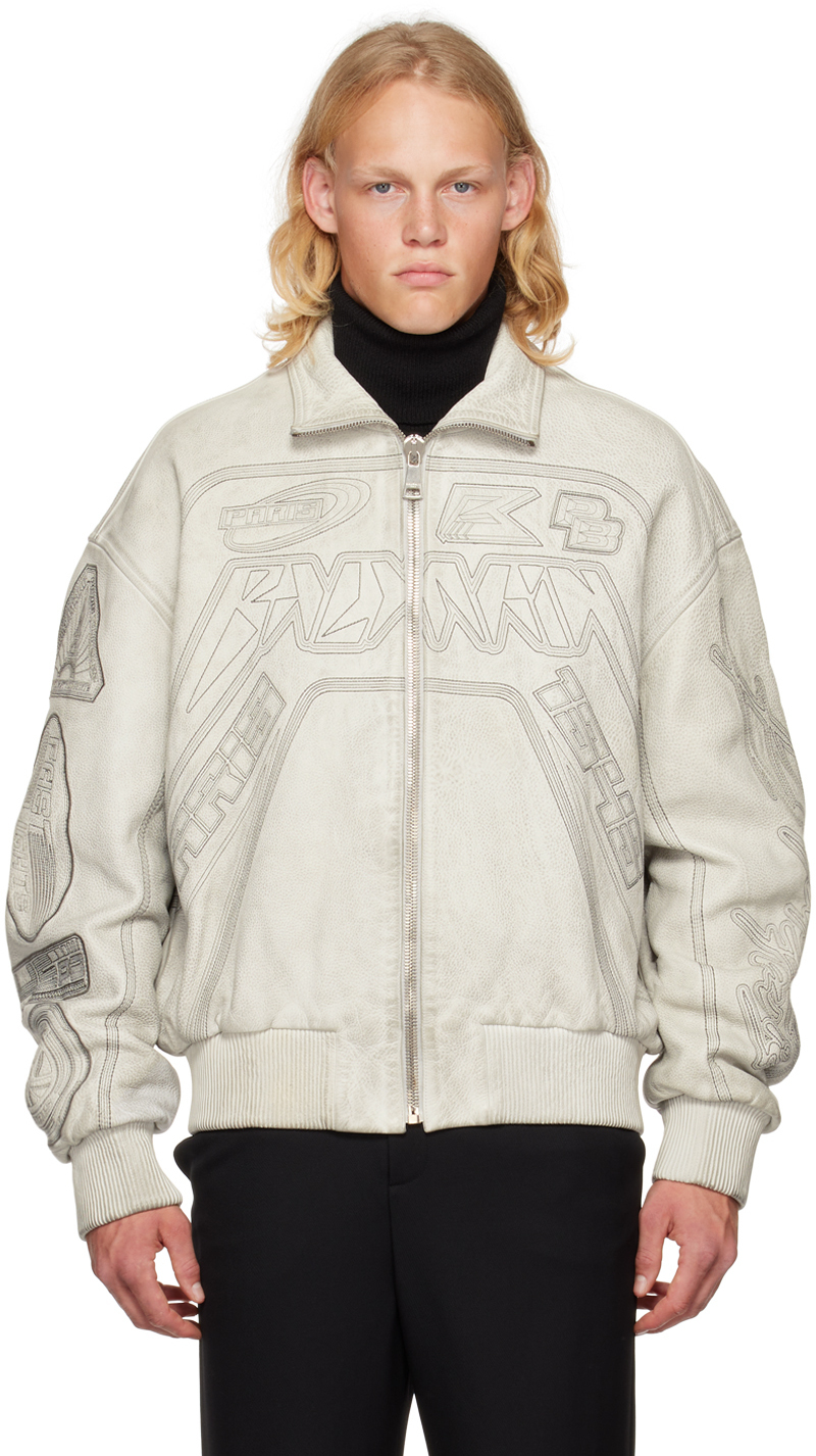 

Кожаный бомбер с вышивкой Off-White Balmain