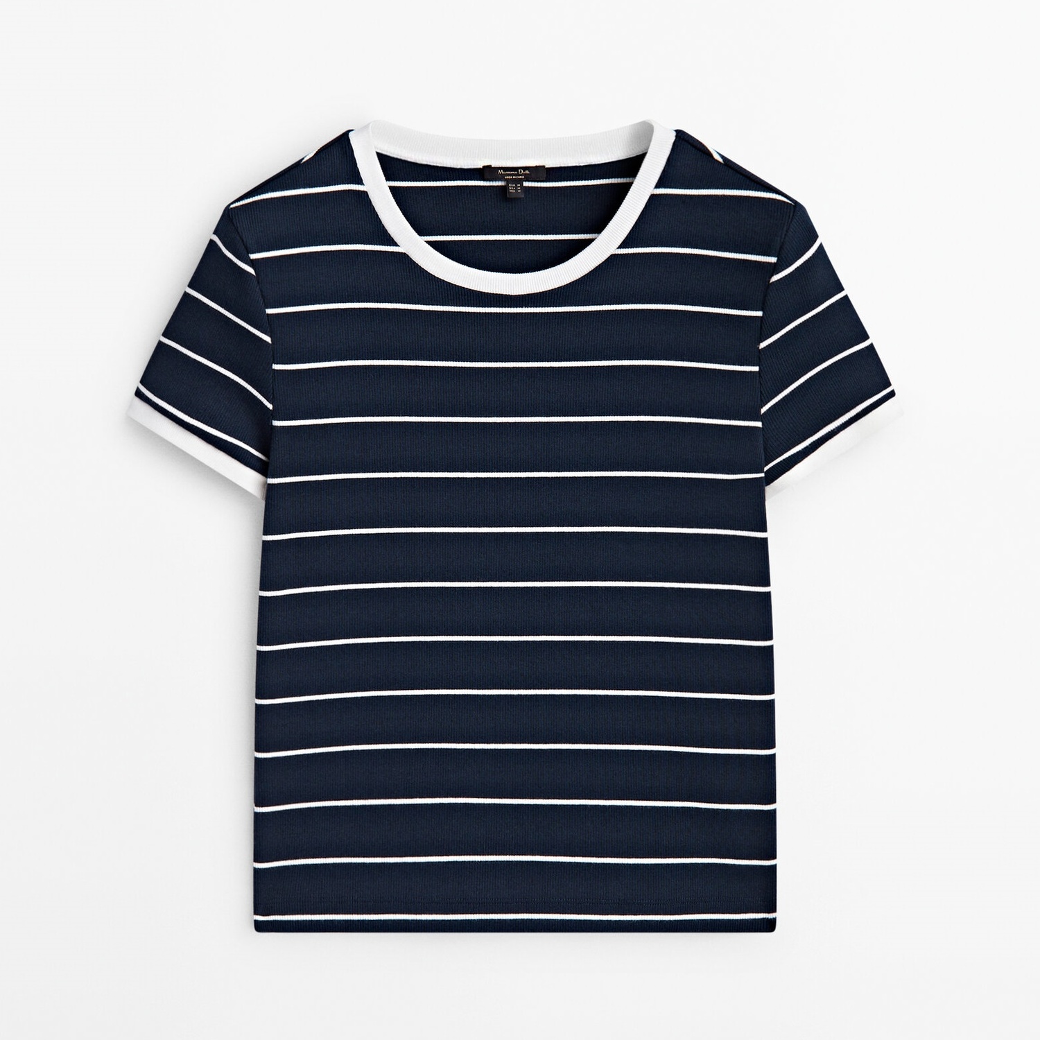 

Футболка Massimo Dutti Contrast Crewneck Striped, темно-синий