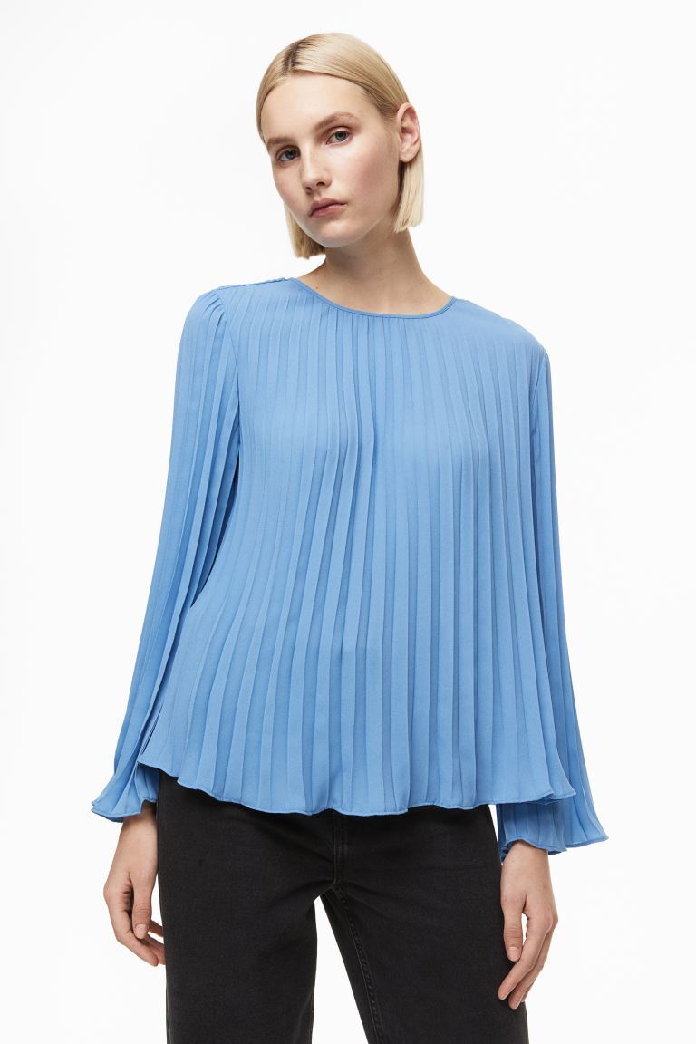 

Плиссированная блузка H&M, светло-синий