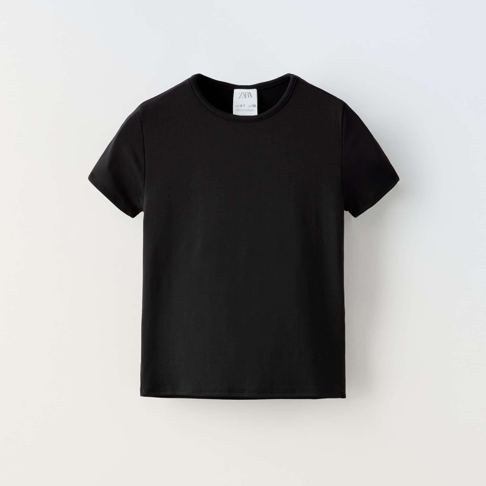 Футболка Zara Polyamide Basic, черный футболка с круглым вырезом и короткими рукавами l красный