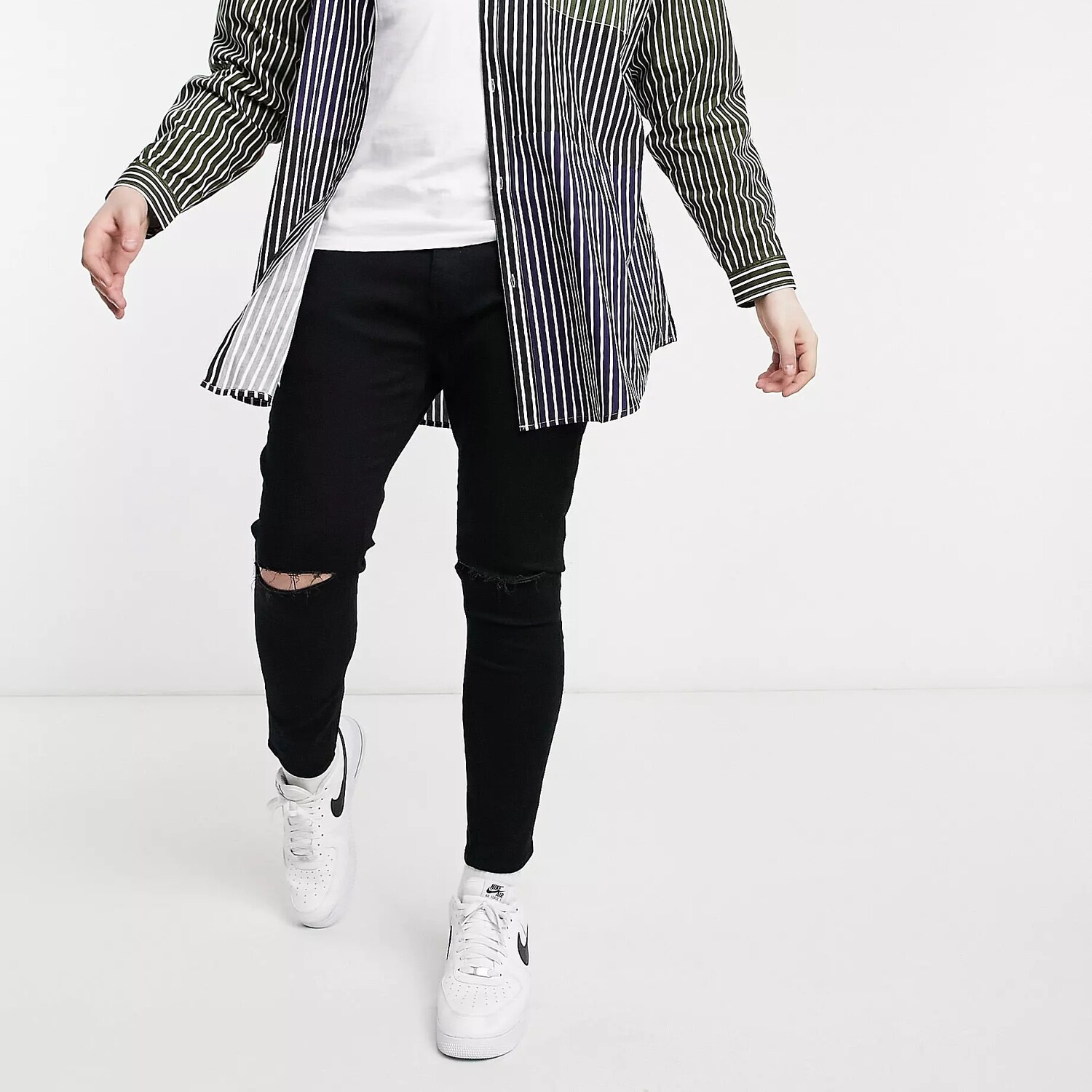 

Джинсы ASOS DESIGN из эластичного денима с прорезями на коленях черного цвета