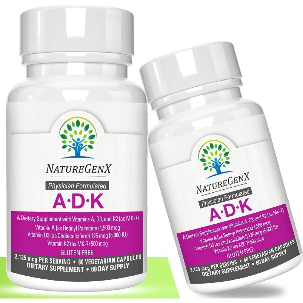 Витамин D3 NatureGenX 5000 МЕ + K2 MK-7, 2x60 капсул davinci labs adk 10 добавка с витамином а витамином d3 10 000 ме и витамином к2 90 капсул