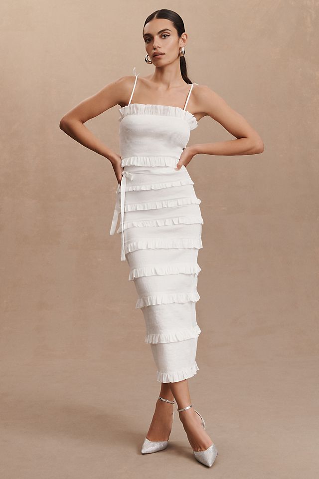 Платье миди V. Chapman Lily со сборками и оборками, белый цена и фото