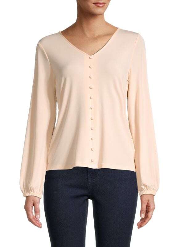 

Топ Calvin Klein с длинными рукавами и V-образным вырезом, beige