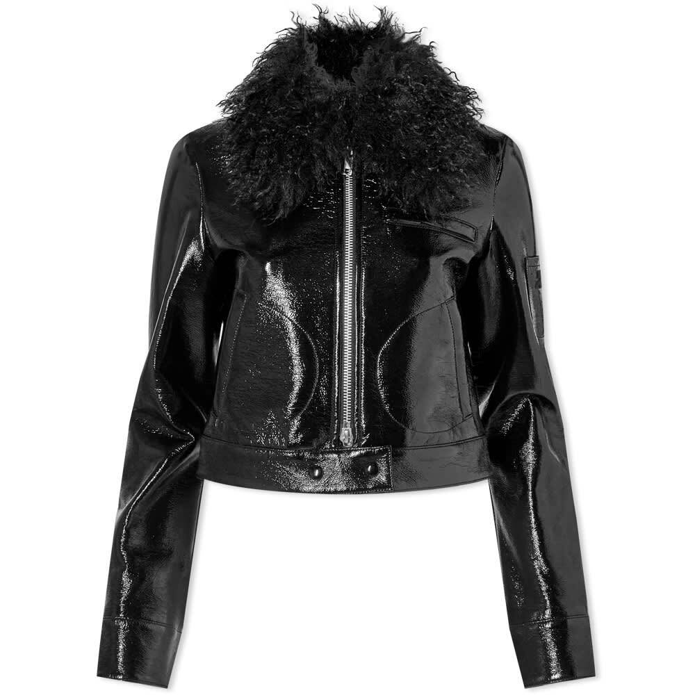 

Виниловая косуха с воротником из овчины Courreges