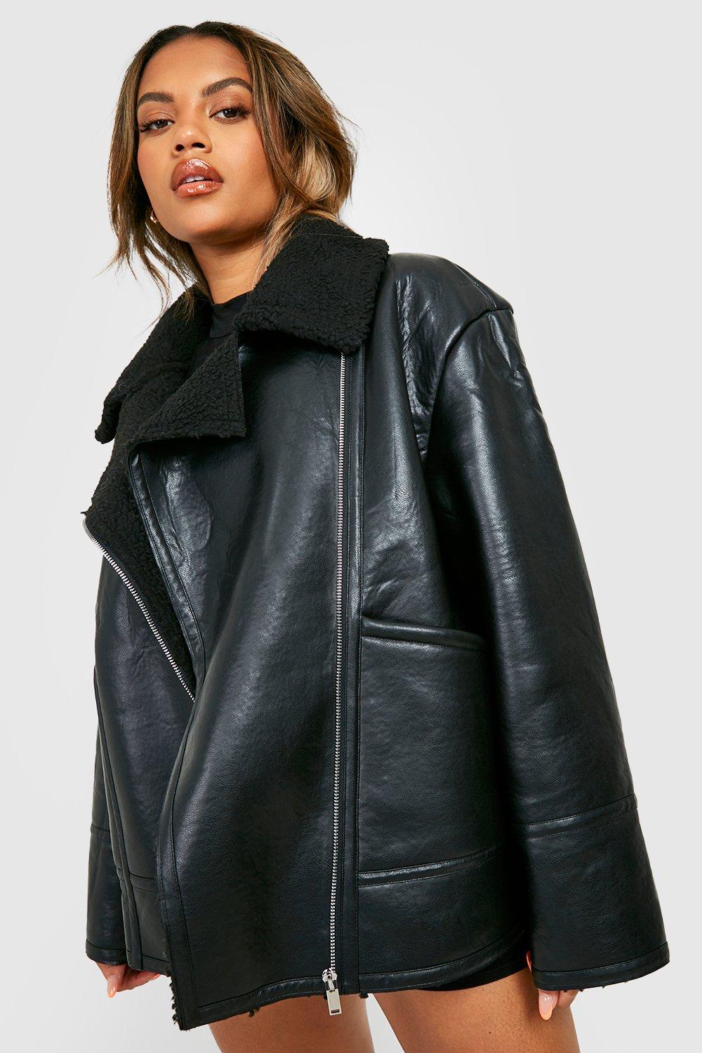 Куртка-авиатор Plus с воротником боргов boohoo, черный цена и фото